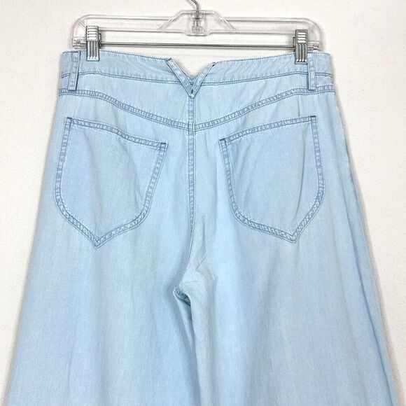 SPRWMN Light Blue Chambray Wide Leg Pants S Boho Lightweight High Waist Casual - Picture 6 of 12